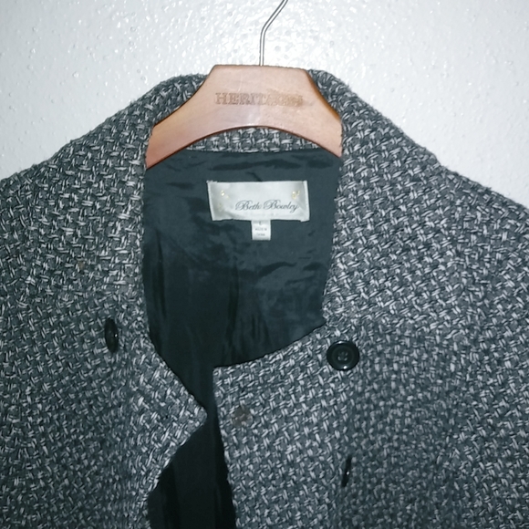 Anthropologie Beth Bowley L Tweed Double Breasted Overcoat in Black White - Picture 6 of 9